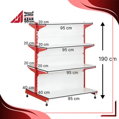 قفسه سوپری دو طرفه 4 طبقه 95×25 ارتفاع 190