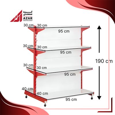 قفسه سوپری دو طرفه 4 طبقه 95×30 ارتفاع 190