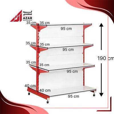 قفسه سوپری دو طرفه 4 طبقه 95×35 ارتفاع 190