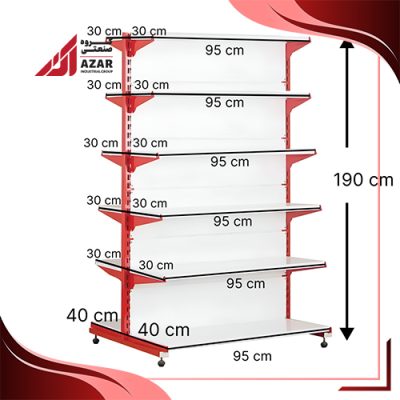 قفسه سوپری دو طرفه 6 طبقه 95×30 ارتفاع 190