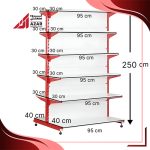 قفسه سوپری دو طرفه 6 طبقه 95×30 ارتفاع 250
