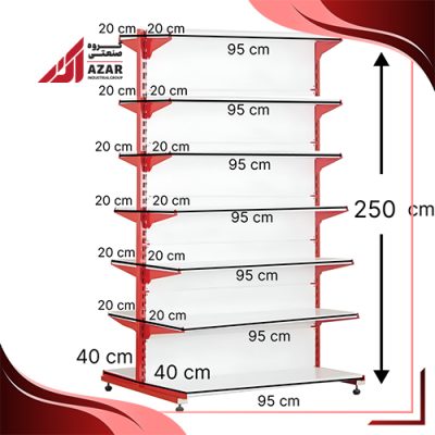 قفسه سوپری دو طرفه 7 طبقه 95×20 ارتفاع 250