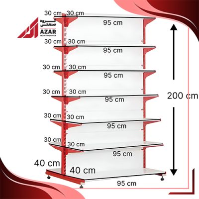 قفسه سوپری دو طرفه 7 طبقه 95×30 ارتفاع 200