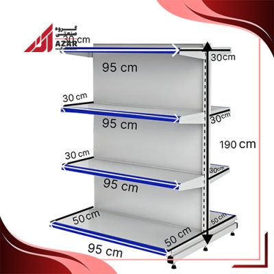 قفسه هایپری دو طرفه 4 طبقه 95×30 کف 50 ارتفاع 190